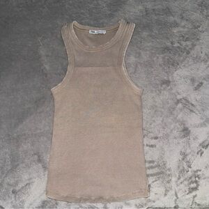 Zara Beige Ribbed Sleeveless Top